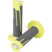 Yellow dark gray and neon yellow motorcycle handlebar grips for pro style riding