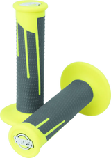 Gray and yellow motorcycle handlebar grips from ProTaper in neon yellow and dark gray colors