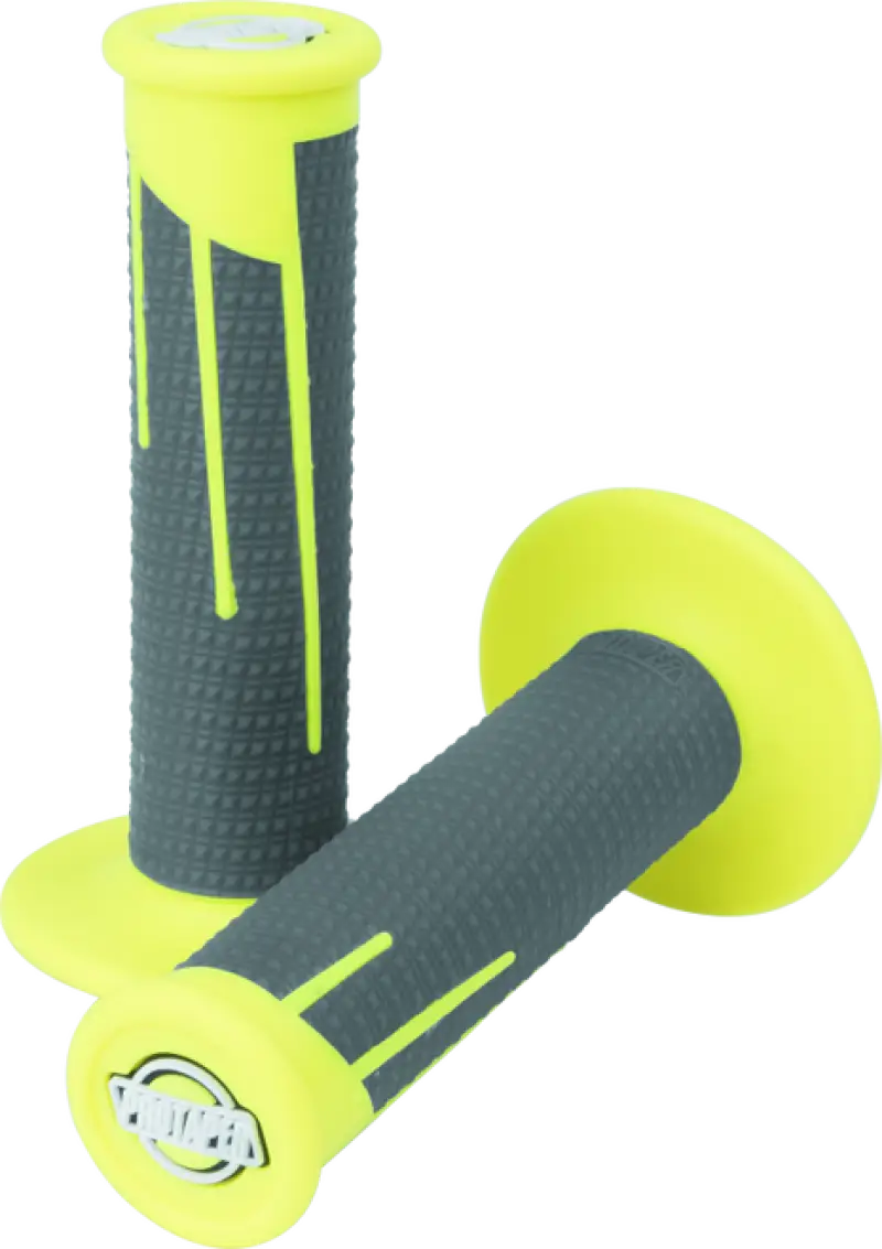 Gray and yellow motorcycle handlebar grips from ProTaper in neon yellow and dark gray colors