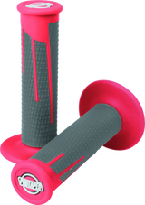 Pink and gray motorcycle handlebar grips with red dark gray accents for ProTaper grips