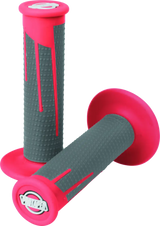 Pink and gray motorcycle handlebar grips with red dark gray accents for style