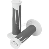 Gray and white motorcycle handlebar grips in dark gray and white dark colors