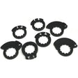 Seven black toothed-ringed semi-circular components perfect for ProTaper Full Diamond Grips in white dark gray