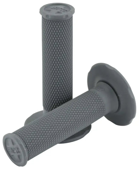 Gray textured handlebar grips from ProTaper with medium dark gray diamond grips