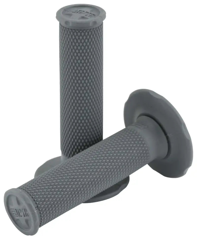 Gray textured handlebar grips from ProTaper with medium dark gray diamond grips