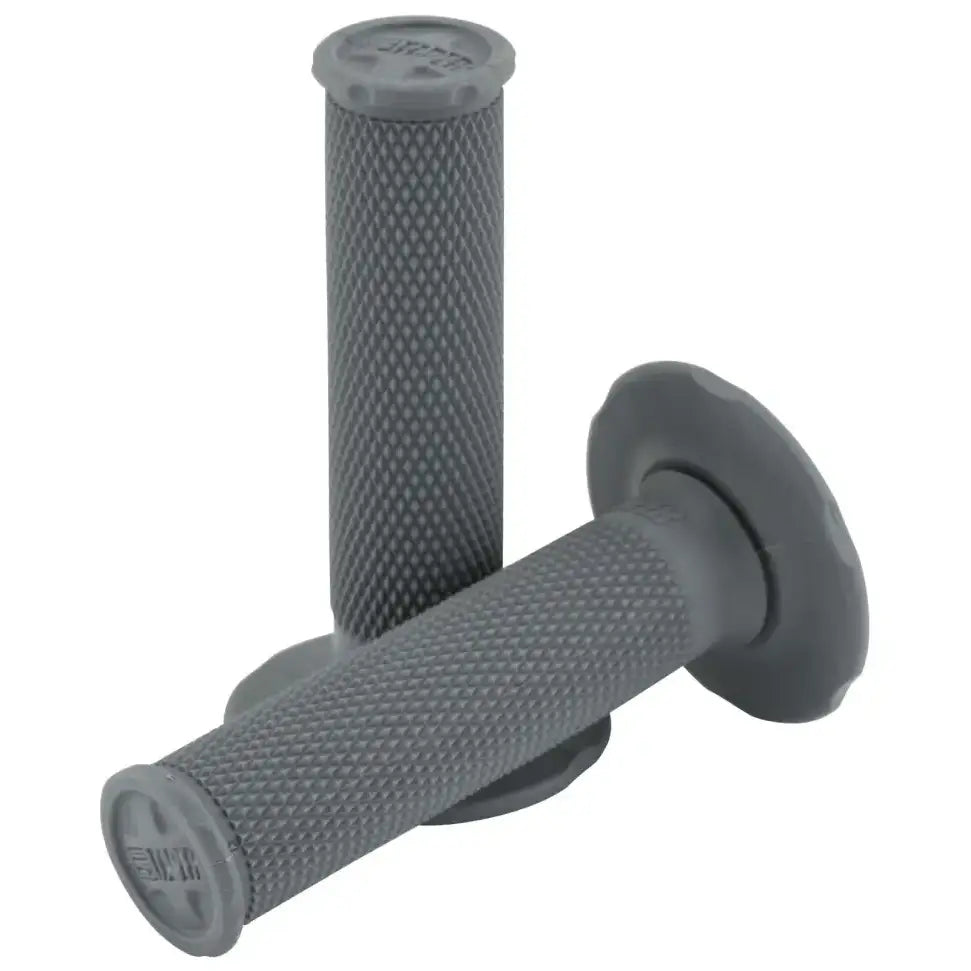 Gray textured handlebar grips from ProTaper with medium dark gray diamond grips