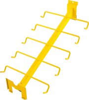 Yellow metal wall-mounted tool rack for ProTaper Grips Slat Wall Arm inspection