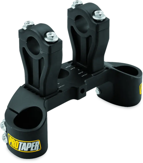 Black aluminum handlebar risers with adjustable offset for Kawasaki KLX110 upper clamp assembly