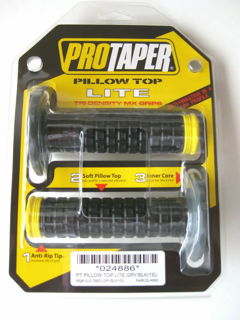 Black and yellow ProTaper Pillow Top Lite Grips for motorcycle handlebar comfort