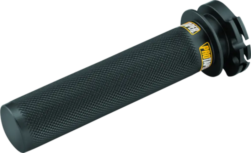 Textured black motorcycle grip on ProTaper Suzuki Kawasaki aluminum throttle tube