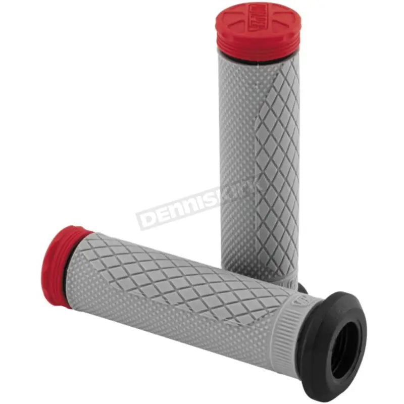 Gray ProTaper Tri Density Full Diamond ATV grips with red and black accents on handlebar