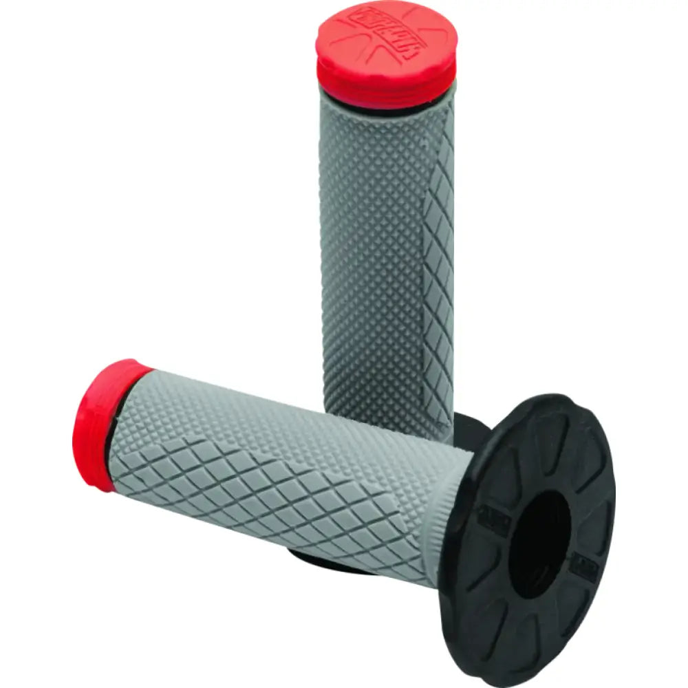 Gray motorcycle handlebar grips with red ends from ProTaper Tri Density Diamond MX Grips