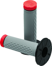 Gray motorcycle handlebar grips with red ends from ProTaper Tri Density Diamond MX Grips