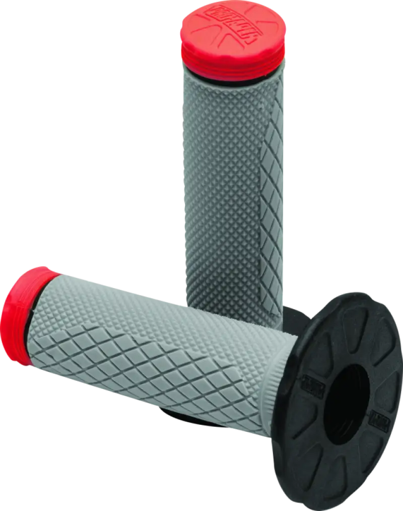 Gray motorcycle handlebar grips with red ends from ProTaper Tri Density Diamond MX Grips