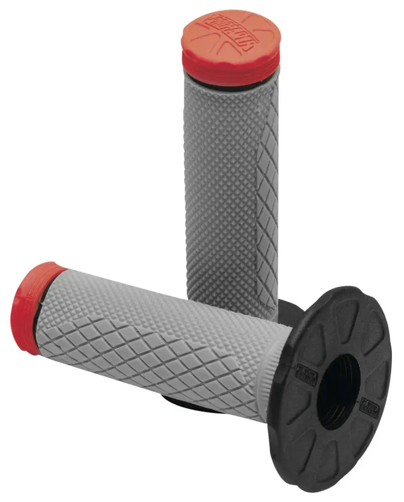 Gray ProTaper Tri Density Diamond MX Grips with red ends on motorcycle handlebar