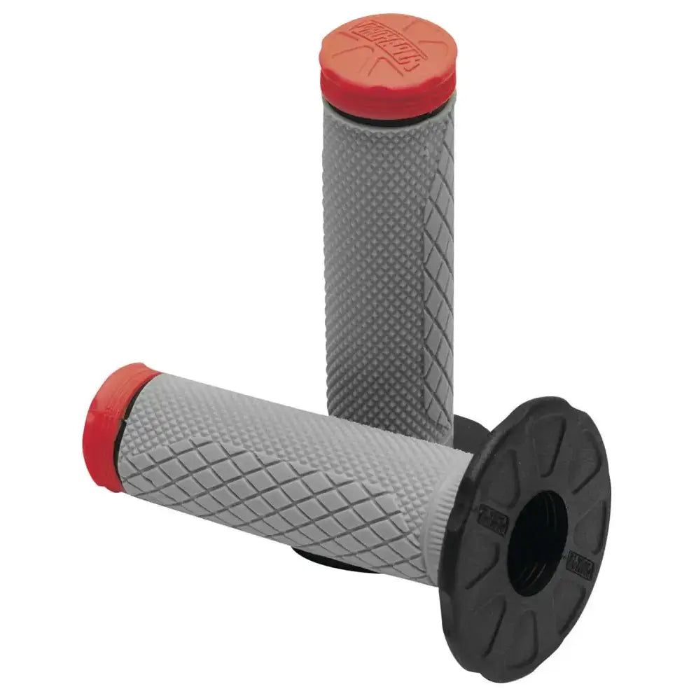 Gray ProTaper Tri Density Diamond MX Grips with red ends on motorcycle handlebar