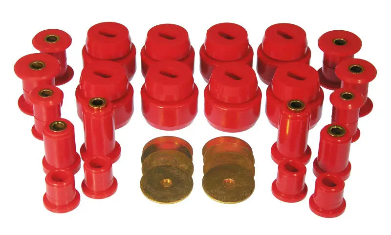 Red Prothane Chevy 2500HD total kit with gold hardware and rubber bushings