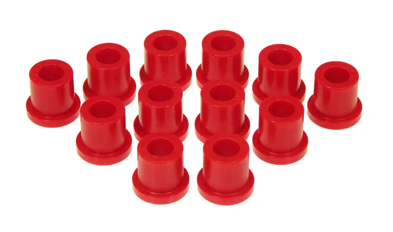 Red polyurethane rear spring and shackle bushings for Toyota truck replacement upgrade