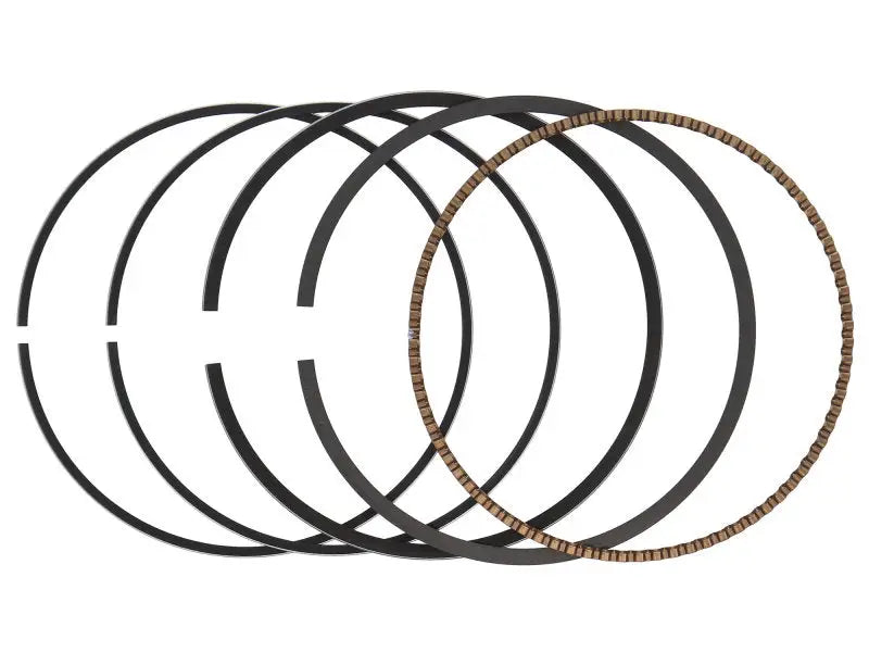ProX ring set with five black piston rings, one brown textured edge