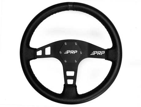 PRP Flat Leather Steering Wheel- Black - Truck & Automotive