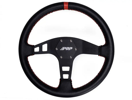 PRP Flat Leather Steering Wheel- Red - Truck & Automotive