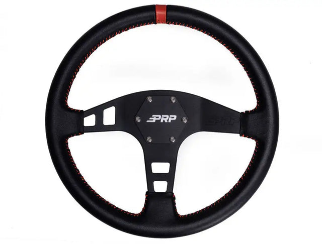 PRP Flat Leather Steering Wheel- Red - Truck & Automotive