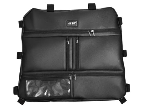 Black PRP RZR bag carb fbr with multiple zippered compartments and clear pocket