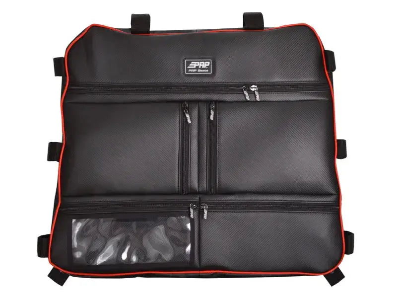 Black and orange PRP RZR Ovrhead Bag with multiple zippered compartments for RZR Ovrhead Bag Carb Fbr