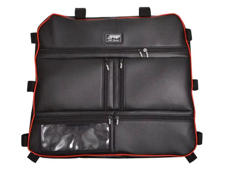 Black and orange PRP RZR Ovrhead Bag with multiple zippered compartments for RZR Ovrhead Bag Carb Fbr