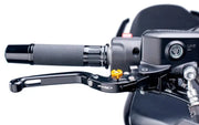 Black motorcycle handlebar with Puig 6137N lever adapter clutch and brake lever