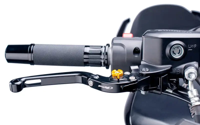 Black motorcycle handlebar with textured grip and adjustable Puig 6137N lever adapter clutch