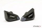 Black and gray motorcycle footpegs with textured surface for Puig 7070N frame sliders
