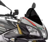 Gray and black Aprilia motorcycle front with Puig 7615N Windscreen Racing Black