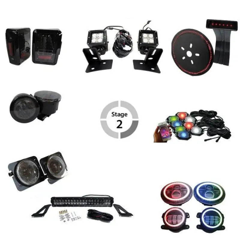 QTE1031 Quake LED JK tail lights with halo fog kit