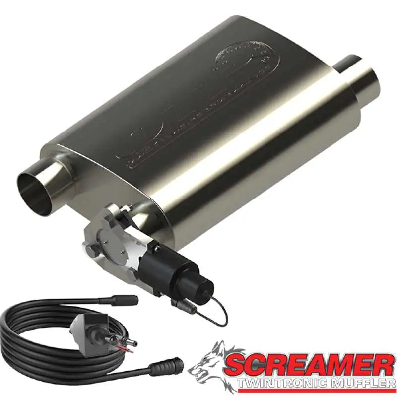 QTP 2.5in Weld-On 304SS Reverse Screamer Muffler w/Bolt-On QTEC Electric Cutout 