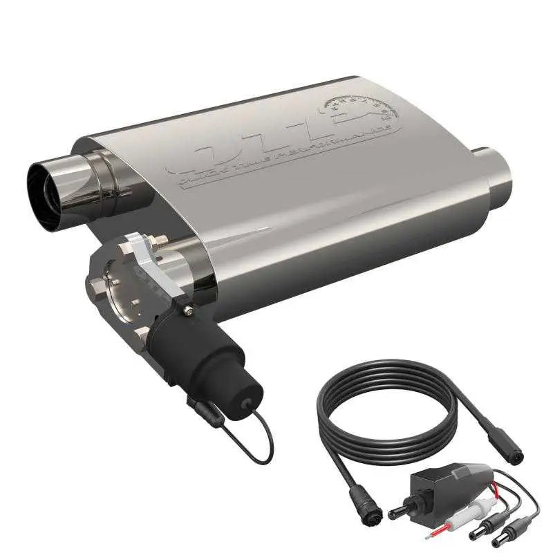 QTP 2.5in Weld-On 304SS Reverse Screamer Muffler w/Bolt-On QTEC Electric Cutout 