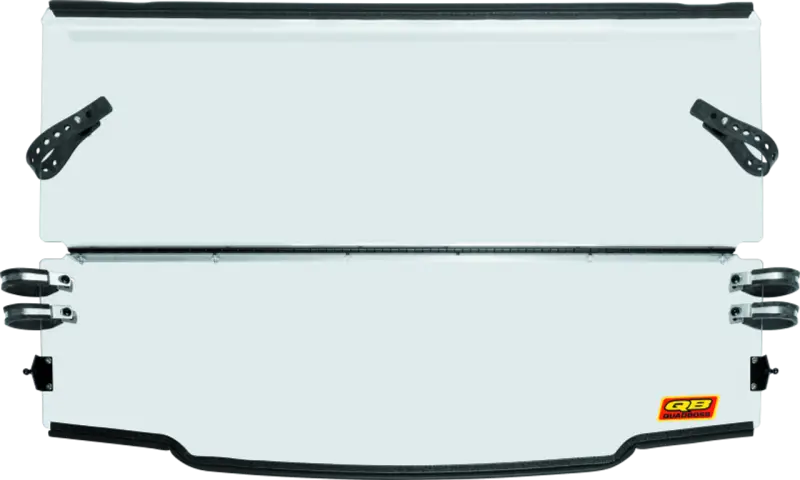 White split Polaris Ranger folding windshield with black hardware for QuadBoss folding windshield