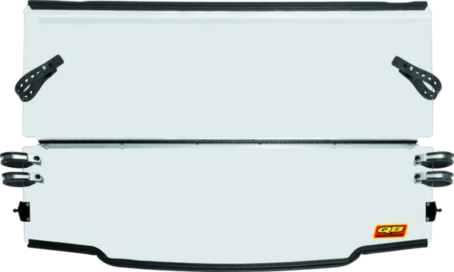 White split Polaris Ranger folding windshield with black hardware for QuadBoss folding windshield