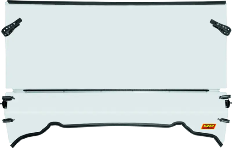 White truck bed cover for Polaris Ranger with QuadBoss folding windshield upgrade