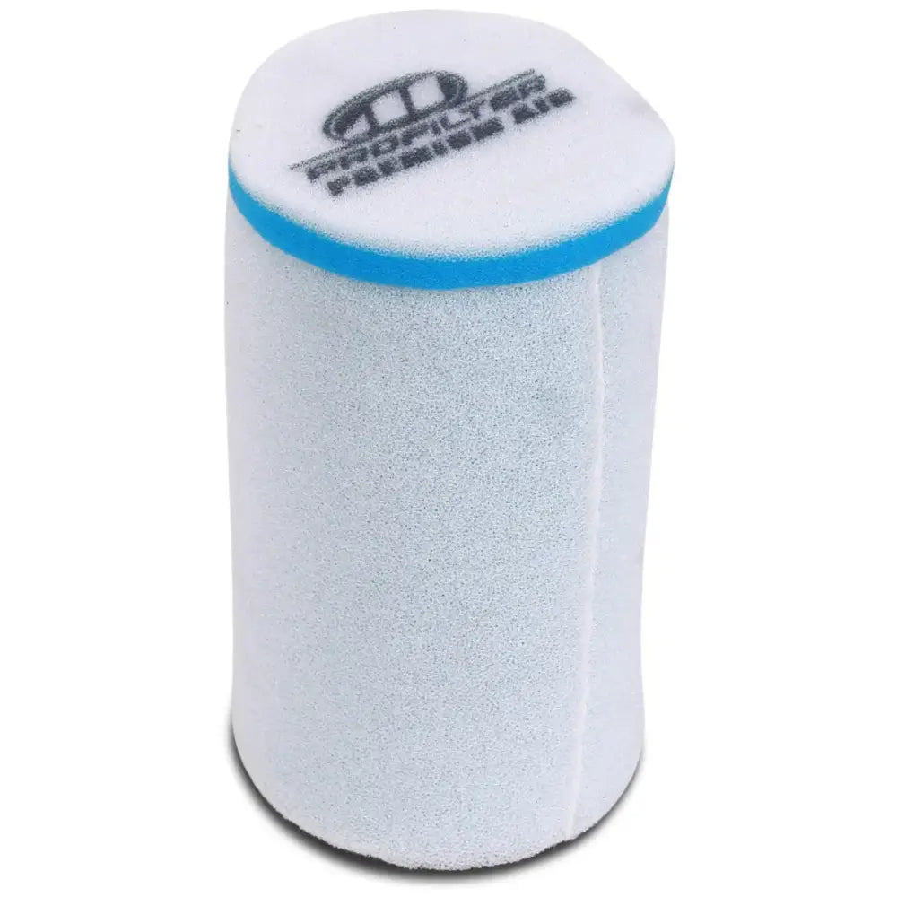 Cylindrical white foam air filter with blue trim for Polaris Sportsman slip-on muffler