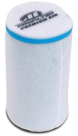 Cylindrical white foam air filter with blue trim for Polaris Sportsman slip-on muffler