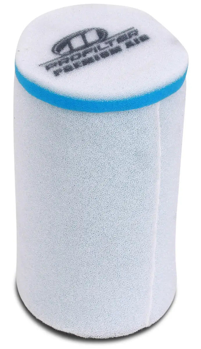 Cylindrical white foam air filter with blue trim for Polaris Sportsman slip-on muffler
