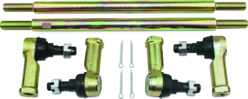 Gold-colored steering linkage components from QuadBoss tie rod assembly upgrade kit