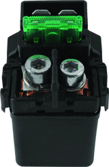 Black electrical component with green fuse and metal terminals for Kawasaki KFX700 VForce