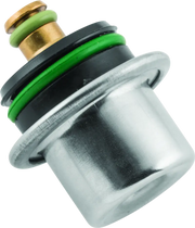 Chrome-plated fuel pressure regulator with black housing and green O-rings for Polaris Ranger fuel pump rebuild