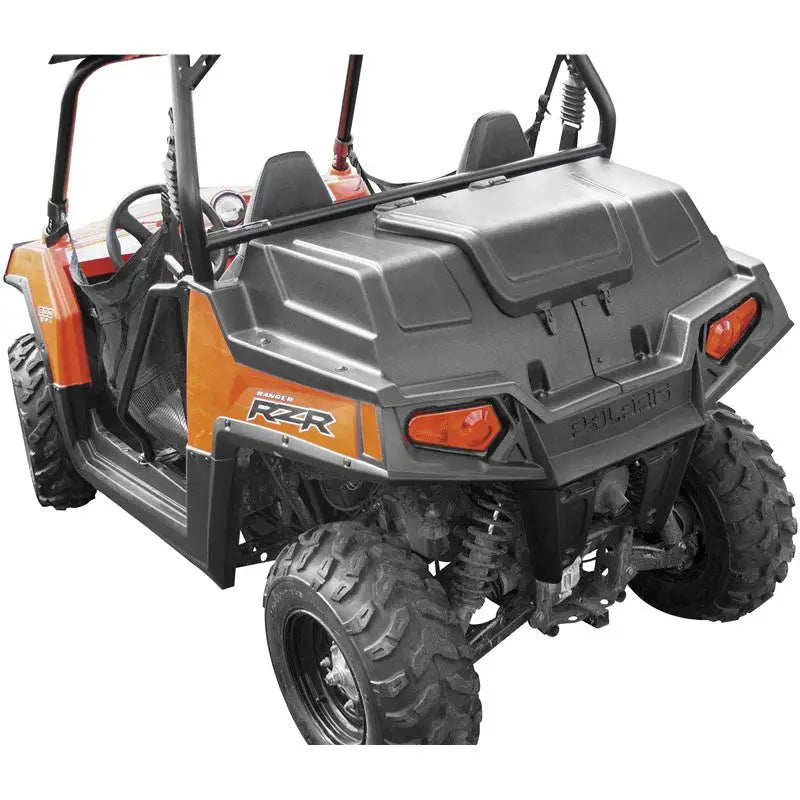 Orange and black Polaris RZR cargo bed cover for RZR 800 utility vehicle