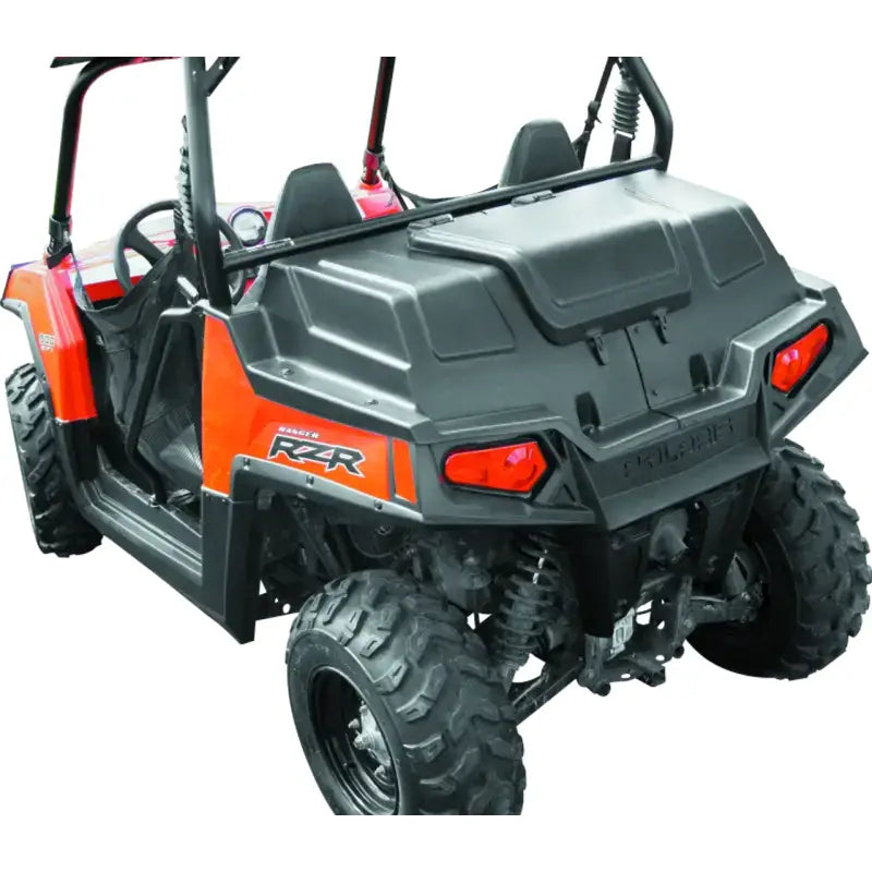 Orange and black Polaris RZR with cargo bed cover for QuadBoss RZR 800 cargo bed