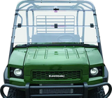Green Kawasaki KAF620M Mule utility vehicle with folding windshield for the Kawasaki KAF620M mule