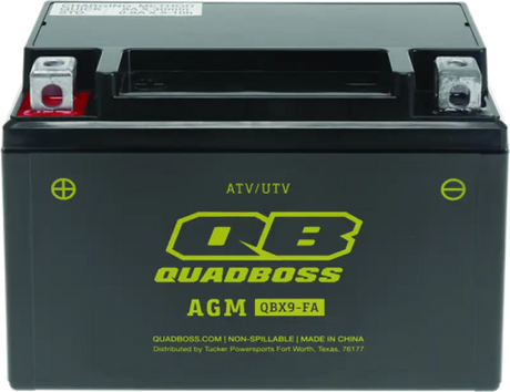 QuadBoss AGM battery for Arctic Cat 350, maintenance-free black yellow design