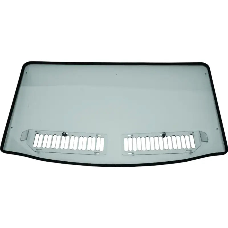 Rectangular Polaris Ranger vented windshield with vent panels to reduce wind resistance